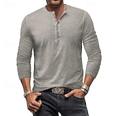 tanie Casualowa koszulka Henley-Męskie Koszula Henley Koszulka Koszulka z długim rękawem Równina Henley Ulica Urlop Długi rękaw Odzież 100% bawełna Zabytkowe Moda Podstawowy