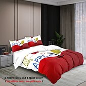 baratos Conjuntos de capa de edredão-capa de edredom de três peças com estampa de maçã vermelha doce, quarto de hotel, cama de hóspedes, conjunto confortável, 1 capa de edredom de 2 fronhas, conjunto de cama queen size, conjunto de 2