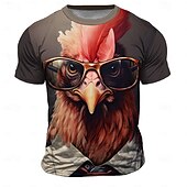 billige T-skjorter med dyreprint-Herre Hane T skjorte Kortermet T skjorte 3D-utskrift Crew-hals Skjorte Mote treningsklær Gate Sport &amp; Utendørs Daglig Brun Sommer Vår Klær S M L XL XXL XXXL