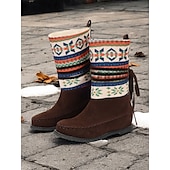 cheap Ankle Boots-Women&#039;s Retro Knit Pattern Winter Boots – Suede Upper with Tribal Design and Warm Lining, Ideal for Cold Weather and Casual Outfits