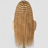 abordables Pelucas delanteras del cordón de cabello natural-Peluca de cabello humano n.° 27, 13 x 4, con encaje frontal, onda rizada, 180 % de alta densidad