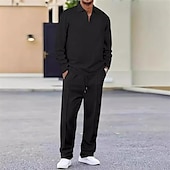 halpa Loma-Miesten Vohveli poolopaidat Quarter Zip Polo Päivittäin Pyhäpäivä Neljänneksen postinumero Pitkähihainen Muoti Moderni Tavallinen 2-osainen 봄 &amp; Syksy Normaali Musta Valkoinen Sininen Khaki Vaalean
