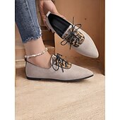 economico Scarpe oxford da donna-scarpe oxford in pelle scamosciata con pannello leopardato da donna – ballerine stringate con punta affilata per outfit casual ed eleganti