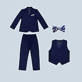 billiga Pojkes formella kostym-4 delar Ringbärarkostym Pojkar Barn Kostym Formell kostym Kavaj &amp; väst &amp; byxor &amp; slips Formell Fest Alla hjärtans dag Mode Häftig Ensfärgat Ficka Svart Marinblå Polyester