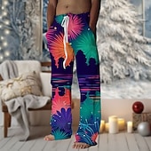 billiga Casual byxor med tryck för män-Herr Blommig Byxor Medium Midja Dragsko Elastisk midja Hawaiisk Ledigt Utomhus Festkvällskläder Helgdag Byxor med raka ben Sommar Vår Höst 3D-tryck Blå