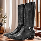 levne Cowboy &amp; Western Boots-Pánské Boty Kovbojské boty Denní PU Do půli lýtek Černá Červená Podzim Zima