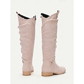 levne Slouch Boots-dámské semišové vysoké boty ke kolenům s přezkou - ležérní plochý podpatek pro každodenní i podzimní módu