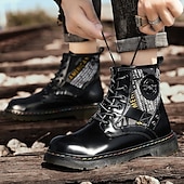 abordables Botas de combate-Botas de combate de piel sintética patentada para hombre: diseño con cordones de estilo militar con detalles de camuflaje, suela resistente para uso al aire libre y casual