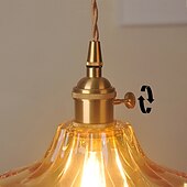 voordelige Hanglampen-retro messing glazen hanglamp amberkleurig dik materiaal glazen kroonluchter geblazen glazen plafondlampen met verstelbaar snoer