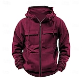 abordables sudaderas basicas hombre-Hombre Sudadera con capucha y cremallera completa Sudadera con cremallera Sudadera táctica con capucha Negro Vino Verde Ejército Caqui Gris Oscuro Con Capucha Plano Cerrar Bolsillo Deporte Diario