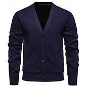abordables suéter de la rebeca de los hombres-Hombre Chaqueta de Punto Suéter recortado Suéter de punto Estriado Tejer Regular Abotonar Bolsillo Color sólido Escote en Pico Moda Clásico Vacaciones Ropa Cotidiana Ropa Otoño invierno Rojo tinto