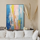 voordelige Schilderijen van landschappen-3d blauw abstract schilderij handgemaakte zonsondergang hedendaagse abstracte landschapsschilderij moderne perzik en roze landschapsschilderij wandkunst groot ingelijst canvas schilderij moderne