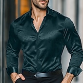 economico Camicie in raso da uomo-Per uomo Camicia Camicia in raso Maglietta informale Camicia con bottoni Floreale Matrimonio Da mare Nero Verde Manica lunga Colletto Inverno Primavera &amp; Autunno Abbigliamento