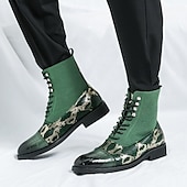 abordables Bottes habillées-bottines de luxe vertes pour hommes | similicuir à motif serpent avec bout en relief crocodile et design à lacets