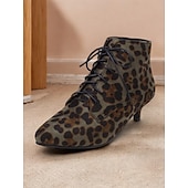 baratos década de 1950-bota de cano curto com estampa de leopardo verde e salto gatinho – sapatos chiques estilo retrô para mulheres