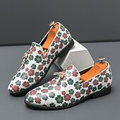 billiga Tillfällig-loafers med vitt blommönster för män med tofs och guldaccent – snygga vardags- och semiformella skor för moderiktiga outfits