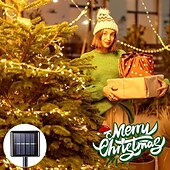 abordables Luces de cuerda solar-Cadena de luces de fuegos artificiales solares de 6 m y 200 ledes, IP65, resistente al agua, 8 modos, luces de hadas de árbol de Navidad multicolor para decoración interior y exterior del jardín del hogar, 1 unidad