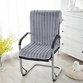 abordables Couverture de chaise de salle à manger-Coussin de chaise en peluche de couleur unie à dossier haut, housse de chaise de salle à manger, coussin de siège chaud à rayures simples, housse de siège douce avec attaches pour chaise d&#039;ordinateur, chaise à bascule, chaise de bureau