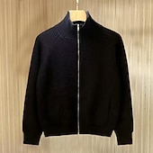 preiswerte Herren Strickjacke-Herren Strickjacke Zip Pullover Reißverschluss Pullover Jacke Weihnachtspullover Strickpullover Grobstricken Stricken Zip Gerippt Feste Farbe Stehkragen Weihnachten Strickware Freizeitskleidung