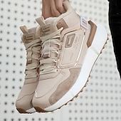 economico Sneakers da uomo-sneakers alte invernali da uomo con fodera in pelliccia sintetica – caldi stivali da neve con lacci per attività all&#039;aperto, suola impermeabile e antiscivolo, elegante design beige