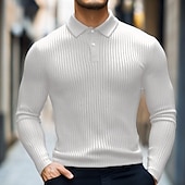 cheap Men&#039;s Classic Polo-Men&#039;s Polo Shirts Rib Knit Top Business Casual Ribbed Polo Collar Long Sleeve Fashion Basic Solid Color Knitting Fall Winter Regular Fit White Navy Blue Army Green Gray Polo Shirts