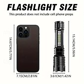 ieftine Lanterne-1 lanternă cu led reîncărcabilă ultra-luminoasă cu zoom  &amp; lampă de lucru din cob abs durabil, lumină laterală, lanternă portabilă pentru camping în aer liber, alergare, drumeții, pescuit de urgență