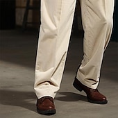 cheap Loose-Men&#039;s Dress Pants Corduroy Pants Trousers Buttons Straight Leg Plain Comfort Soft Full Length Formal Office Casual Stylish Simple Loose Fit Black White High Waist Micro-elastic