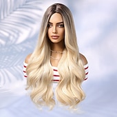 levne Syntetické trendy paruky-lisa rinna inspirovaná paruky syntetická paruka uniformy kariéra kostýmy princezna kudrnaté tělo vlna střední část vrstvený střih strojkem vyrobený paruka 26 palcová světle hnědé syntetické vlasy dámská párty móda