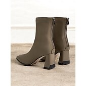 baratos Botas de tornozelo-botas femininas elegantes de cano curto taupe com salto quadrado, fecho de zíper e detalhes de costura chiques - perfeitas para moda de outono, passeios casuais e uso no escritório