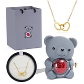 cheap Wedding Decorations-Eternal Rose Bear with Necklace,Valentines Day Gifts for Her Romantic Gift for Valentines Day, Wedding, Mothers Day and Anniversary