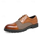 abordables Semi-formel-chaussures oxford pied-de-poule pour hommes - lacets en similicuir marron avec détails brogue et semelle robuste pour une tenue décontractée et formelle