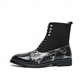 abordables Bottes habillées-bottines de luxe vertes pour hommes | similicuir à motif serpent avec bout en relief crocodile et design à lacets