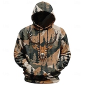 baratos moletons 3d masculinos-Homens camuflagem Veado Moletons Casacos Moletom com capuz Gola Redonda Moda Impressão 3D Feriado Para Noite Streetwear Verde Tropa Com Cordão Outono Inverno Designer