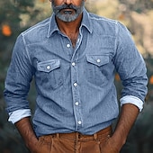 economico camicie casual da uomo-Per uomo Camicia Camicia in chambray Camicia in calicò Maglietta informale Camicia con bottoni Camicia di jeans Nero Blu marino Blu Azzurro Manica lunga Liscio Colletto Da mare Giornaliero