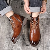 levne Kotníkové boty-pánské vintage hnědé kotníkové boty z umělé kůže – klasický šněrovací design s robustní podrážkou pro práci i běžné nošení