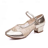 levne Boty na latinskoamerické tance-dámské zlaté boty pro společenský tanec – nízký blokový podpatek, vyšívaný design, pohodlné prodyšné pro latinu, salsu a tango
