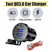 preiswerte Auto Ladegerät-12-24 V Dual-USB-Autoladebuchse mit buntem Digitalvoltmeter QC 3.0 Schnellladefunktion für Busse, Anhänger und Boote