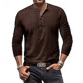 tanie Casualowa koszulka Henley-Męskie Koszula Henley Koszulka Koszulka z długim rękawem Równina Henley Ulica Urlop Długi rękaw Odzież 100% bawełna Zabytkowe Moda Podstawowy
