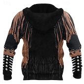cheap Men&#039;s 3D Hoodies-Men&#039;s Graphic Prints Hoodie Hoodies Sweatshirt Full Zip Hoodie Long Sleeve Hooded Sweatshirt Hooded Streetwear 3D Print Sports &amp; Outdoor Daily Sports Black+Brown Black Zipper Print Spring &amp;  Fall