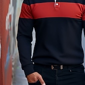 preiswerte Rugby-Polo für Herren-Herren Farbblock Streifen Rugby-Poloshirts Langarm Polo-Shirts Revers Klassisch Mode 3D-Druck Modern Geschäft Lässig Sport Streifen Herbst Winter Marineblau
