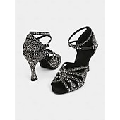 abordables Chaussures de danses latines-chaussures de danse latine à strass violet pour femmes avec lanières croisées, semelle en daim souple et design à bout ouvert - talons hauts étincelants pour la salsa, le tango et la salle de bal