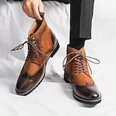 abordables Bottes habillées-bottines en cuir et daim synthétique marron pour hommes avec détails brogue, design à bout d&#039;aile et semelle robuste - chaussures décontractées et formelles de style vintage