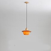 cheap Pendant Lights-Modern Round Wood Pendant Light Kitchen Island Orange Pumpkin Shade Mid Century Pendant Lighting Fixtures Vintage Farmhouse Ceiling Hanging Lamp 110-240V 28cm