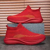 economico Sneakers da uomo-sneakers slip-on rosse leggere da uomo | tomaia in flyknit traspirante con suola comoda per attività casual e sportive