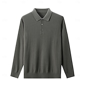 billiga Herrarnas Elite Tröjor &amp; Koftor-Herr Polo tröja Sticka Knappen uppåt Ensfärgat Polokrage Stickat Elegant Skola Formell Kläder Höst Vinter Svart Marinblå S M L
