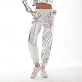 cheap Bottoms-1980s Hip Hop Shiny Metallic Pants Jogger Pants Color Block Women&#039;s Carnival Costume Carnival Mardi Gras Performance Party Pride Parade Adults&#039; Pants