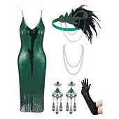olcso Öltözetek-Retró Ordító 20-as évek 1920-as évek Déli Flapper ruha Felszerelések Koktélruha A nagy Gatsby Flapper lány Esküvői Vendég Flitter Rojt Női Farsangi jelmez 7 db Karácsony Mindszentek napja Farsang