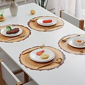 cheap Placemats &amp; Coasters &amp; Trivets-Waterproof Ring of Tree 3D Trunk Wooden Placemats Set Of 4 Farmhouse Forest Theme Dining Table Decoration Pad For Home, Hotel, Party, PP Material Rustic Wood Grain Heat Insulation Mat
