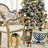 baratos Capa de almofada de férias-Capa de almofada decorativa feliz hanukkah 4 peças, capa de almofada quadrada macia, fronha para quarto, sala de estar, sofá, cadeira