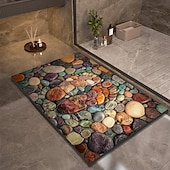 cheap Mats &amp; Rugs-Pebble Bathroom Rug, Polyester Rectangle Door Mat, Super Absorbent, Non-Slip, Easy-to-Clean, Stain-Resistant Bath Mat